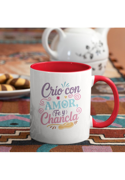 TAZA CRIÓ CON AMOR, FÉ Y CHANCLA